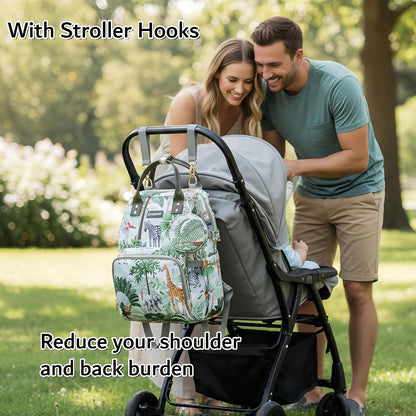 Diaper Bag Backpack for Dad and Mom with USB Charging Port Stroller Straps and Insulated Pocket,army military Travel Nappy Backpack for Daddy/Mommy (Black)