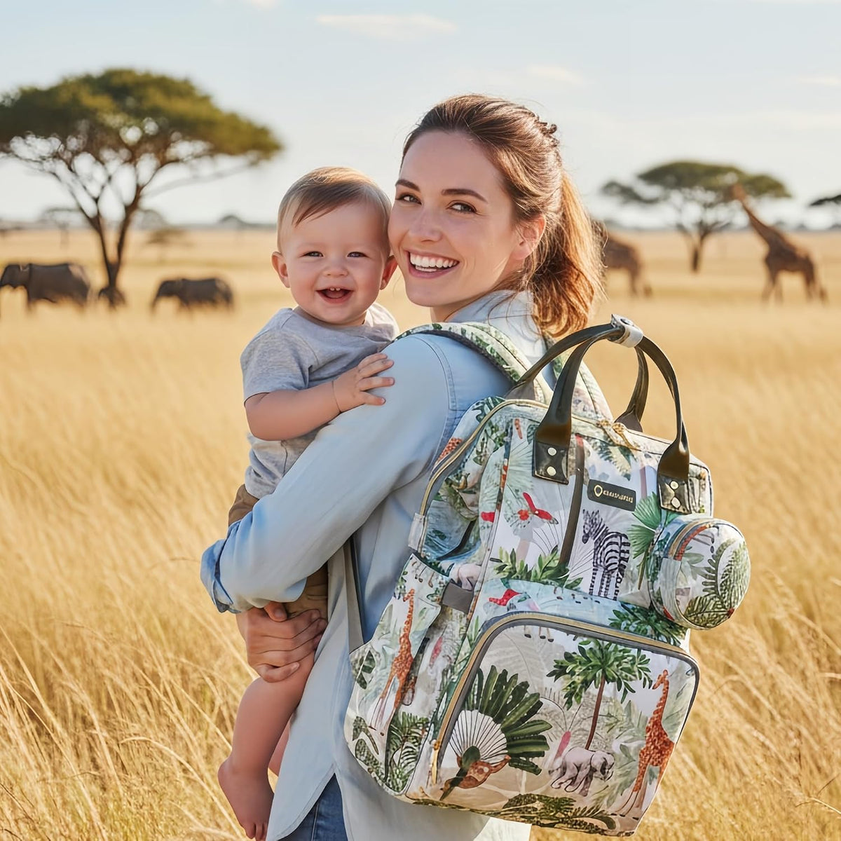 Diaper Bag Backpack for Dad and Mom with USB Charging Port Stroller Straps and Insulated Pocket,army military Travel Nappy Backpack for Daddy/Mommy (Black)
