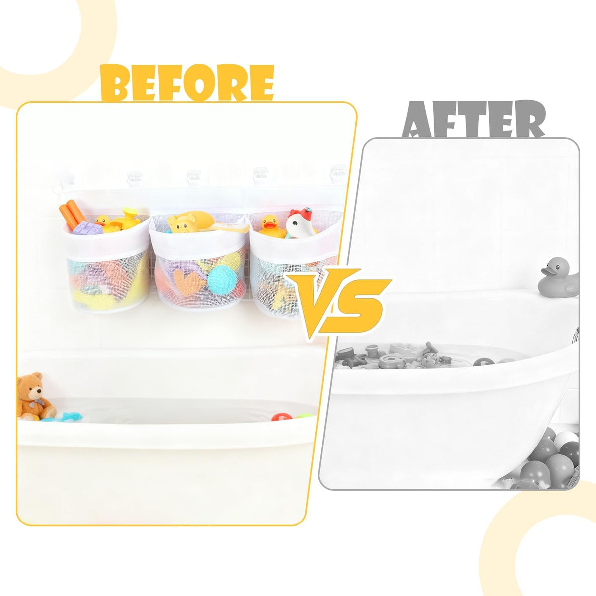 Bath Toy Storage Net - White, Wall-Mounted Fast-Draining Mesh Holder