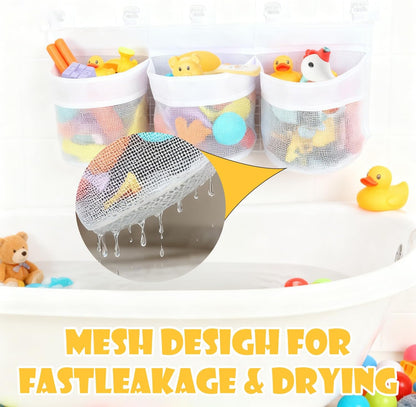 Bath Toy Storage Net - White, Wall-Mounted Fast-Draining Mesh Holder
