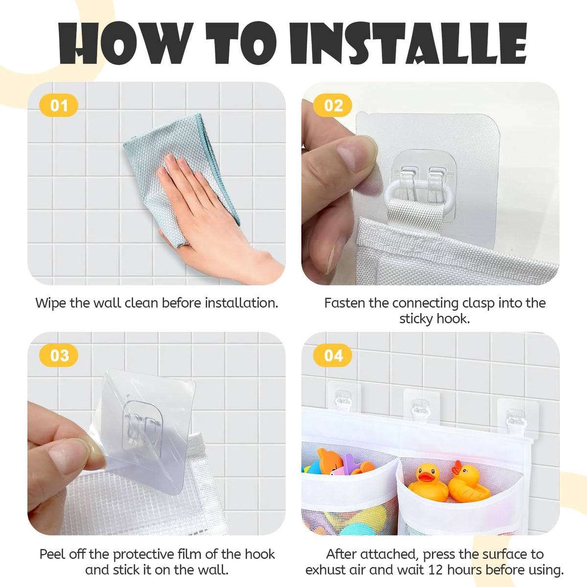Bath Toy Storage Net - White, Wall-Mounted Fast-Draining Mesh Holder