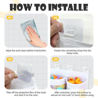 Bath Toy Storage Net - White, Wall-Mounted Fast-Draining Mesh Holder