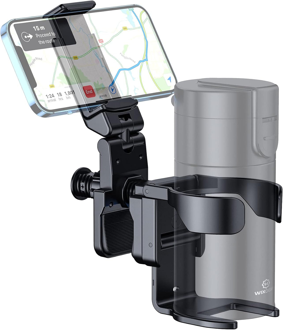 Stroller Cup Holder with Phone Stand Holder, 2-in-1 Universal Cup Phone Holder for Stroller, Wheelchair, Walker, (with New Phone Stand)