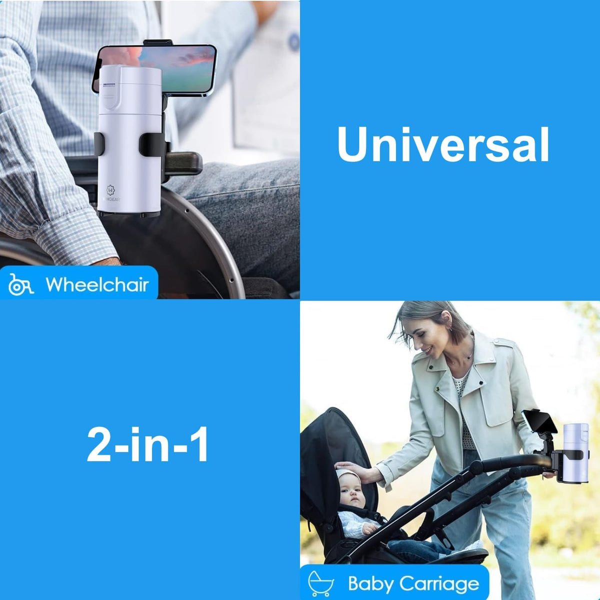 Stroller Cup Holder with Phone Stand Holder, 2-in-1 Universal Cup Phone Holder for Stroller, Wheelchair, Walker, (with New Phone Stand)