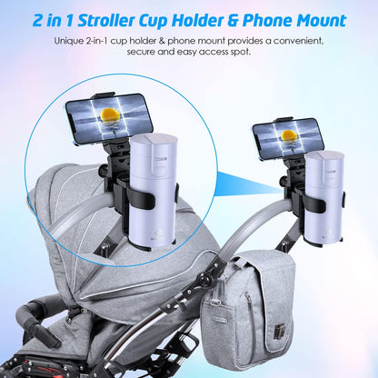 Stroller Cup Holder with Phone Stand Holder, 2-in-1 Universal Cup Phone Holder for Stroller, Wheelchair, Walker, (with New Phone Stand)