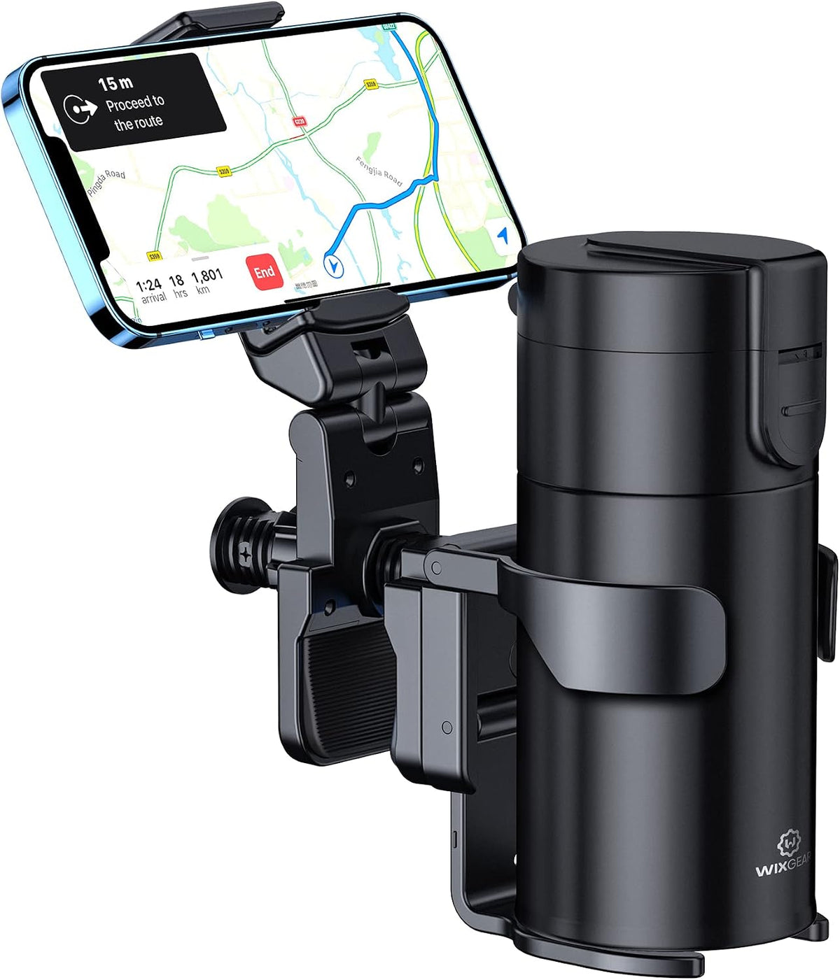 Stroller Cup Holder with Phone Stand Holder, 2-in-1 Universal Cup Phone Holder for Stroller, Wheelchair, Walker, (with New Phone Stand)