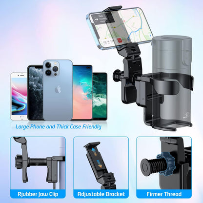 Stroller Cup Holder with Phone Stand Holder, 2-in-1 Universal Cup Phone Holder for Stroller, Wheelchair, Walker, (with New Phone Stand)