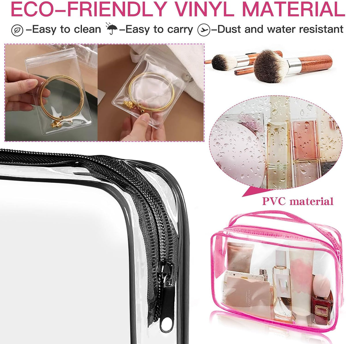 6 Pack Toiletry Bag Makeup Bag Cosmetic Bag, TSA Approved Clear Travel Toiletry Bag wih Zippers, Quart Size Travel Makeup Cosmetic Bag for Women Men (Large-6 Color)