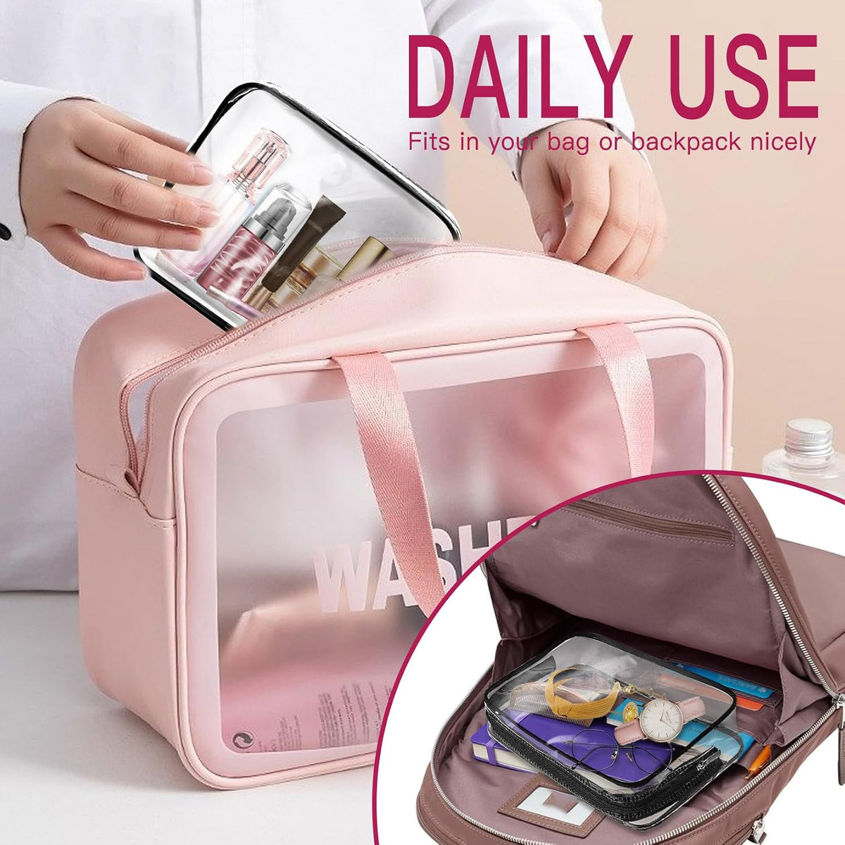 6 Pack Toiletry Bag Makeup Bag Cosmetic Bag, TSA Approved Clear Travel Toiletry Bag wih Zippers, Quart Size Travel Makeup Cosmetic Bag for Women Men (Large-6 Color)
