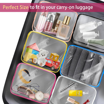 6 Pack Toiletry Bag Makeup Bag Cosmetic Bag, TSA Approved Clear Travel Toiletry Bag wih Zippers, Quart Size Travel Makeup Cosmetic Bag for Women Men (Large-6 Color)
