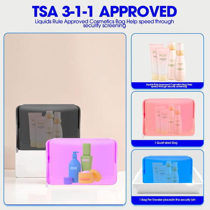 6 Pack Toiletry Bag Makeup Bag Cosmetic Bag, TSA Approved Clear Travel Toiletry Bag wih Zippers, Quart Size Travel Makeup Cosmetic Bag for Women Men (Large-6 Color)