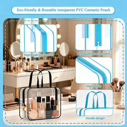 6 Pack Toiletry Bag Makeup Bag Cosmetic Bag, TSA Approved Clear Travel Toiletry Bag wih Zippers, Quart Size Travel Makeup Cosmetic Bag for Women Men (Large-6 Color)