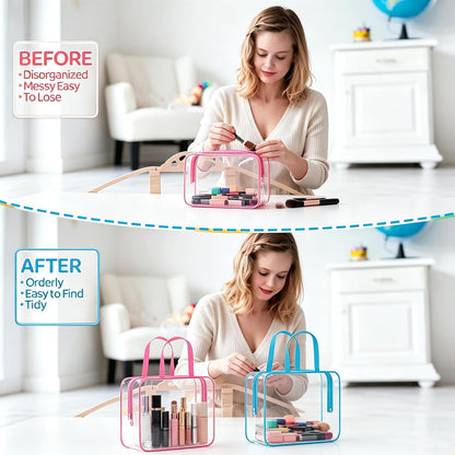 6 Pack Toiletry Bag Makeup Bag Cosmetic Bag, TSA Approved Clear Travel Toiletry Bag wih Zippers, Quart Size Travel Makeup Cosmetic Bag for Women Men (Large-6 Color)