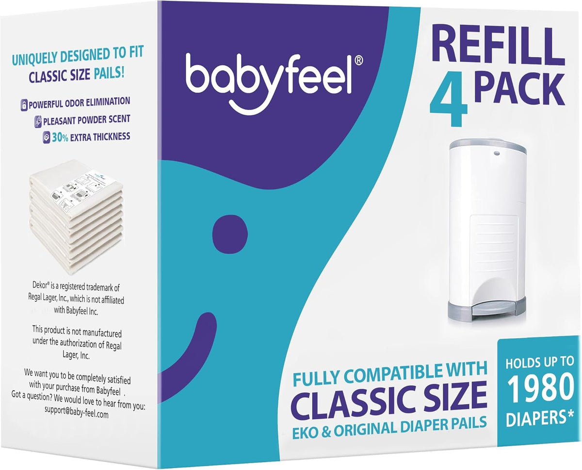 Refill Bags Compatible with DEKOR CLASSIC Diaper Pails, 4 Pack