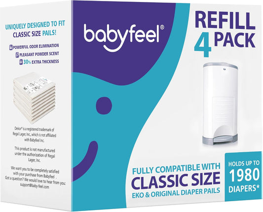 Refill Bags Compatible with DEKOR CLASSIC Diaper Pails, 4 Pack