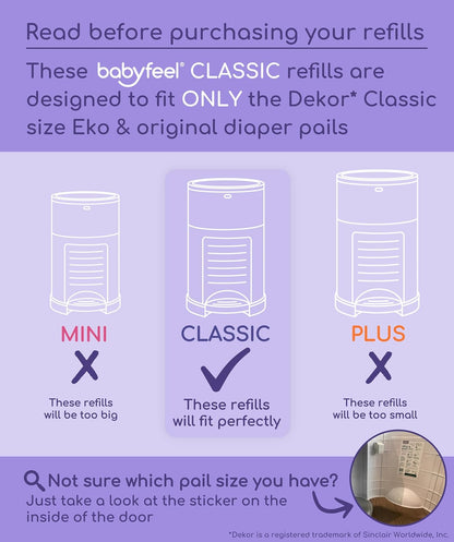 Refill Bags Compatible with DEKOR CLASSIC Diaper Pails, 4 Pack