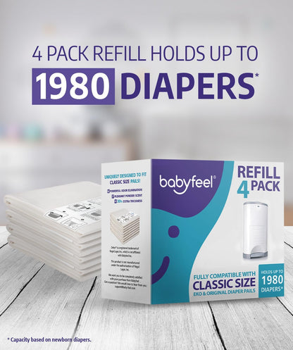 Refill Bags Compatible with DEKOR CLASSIC Diaper Pails, 4 Pack