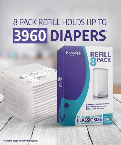 Refill Bags Compatible with DEKOR CLASSIC Diaper Pails, 4 Pack