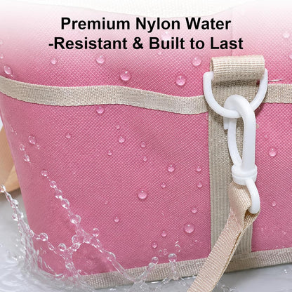 Pink 4 Compartment Drink Bag – Insulated Drink Carrier Bag with Adjustable Strap, Family Size Drink Holder Bag for Multiple Tumblers, Coffee, Travel, Picnics & Daily Outings (Includes Cup Brush)