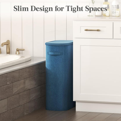 Slim Laundry Basket with Lid and Removable Bag, 65L, White