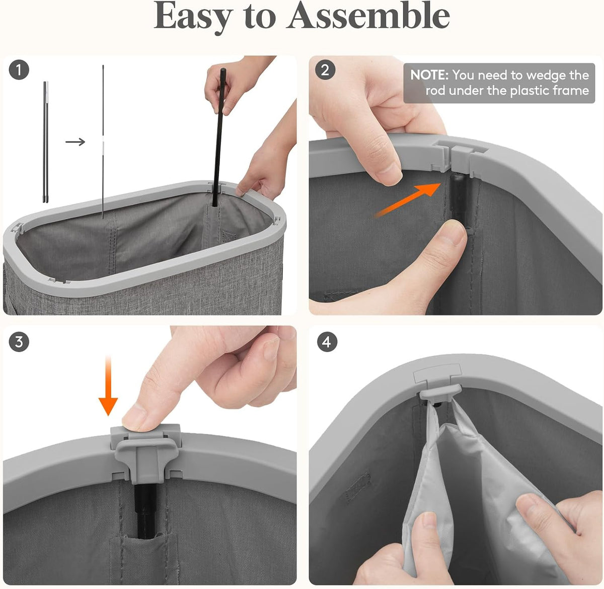 Slim Laundry Basket with Lid and Removable Bag, 65L, White