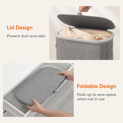 Slim Laundry Basket with Lid and Removable Bag, 65L, White