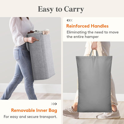 Slim Laundry Basket with Lid and Removable Bag, 65L, White