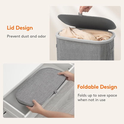Slim Laundry Basket with Lid and Removable Bag, 65L, White