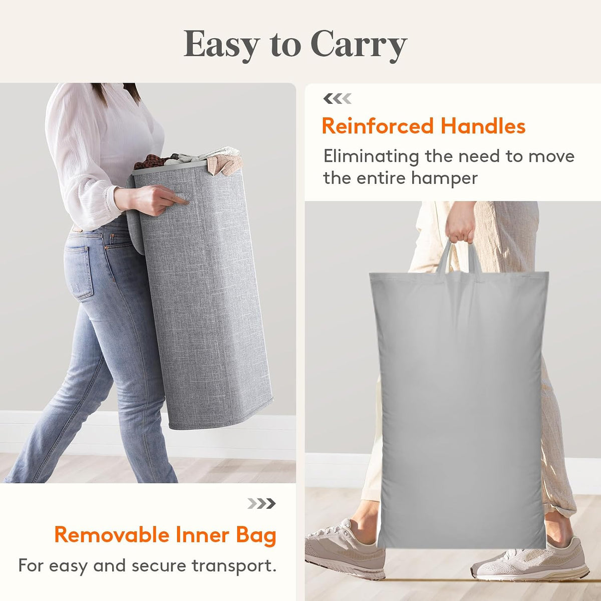 Slim Laundry Basket with Lid and Removable Bag, 65L, White