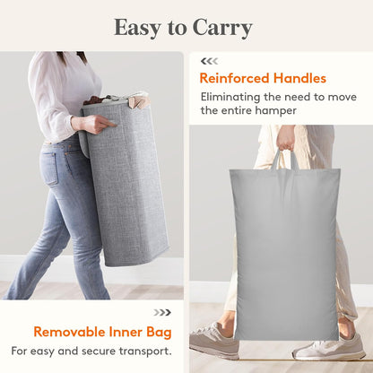 Slim Laundry Basket with Lid and Removable Bag, 65L, White