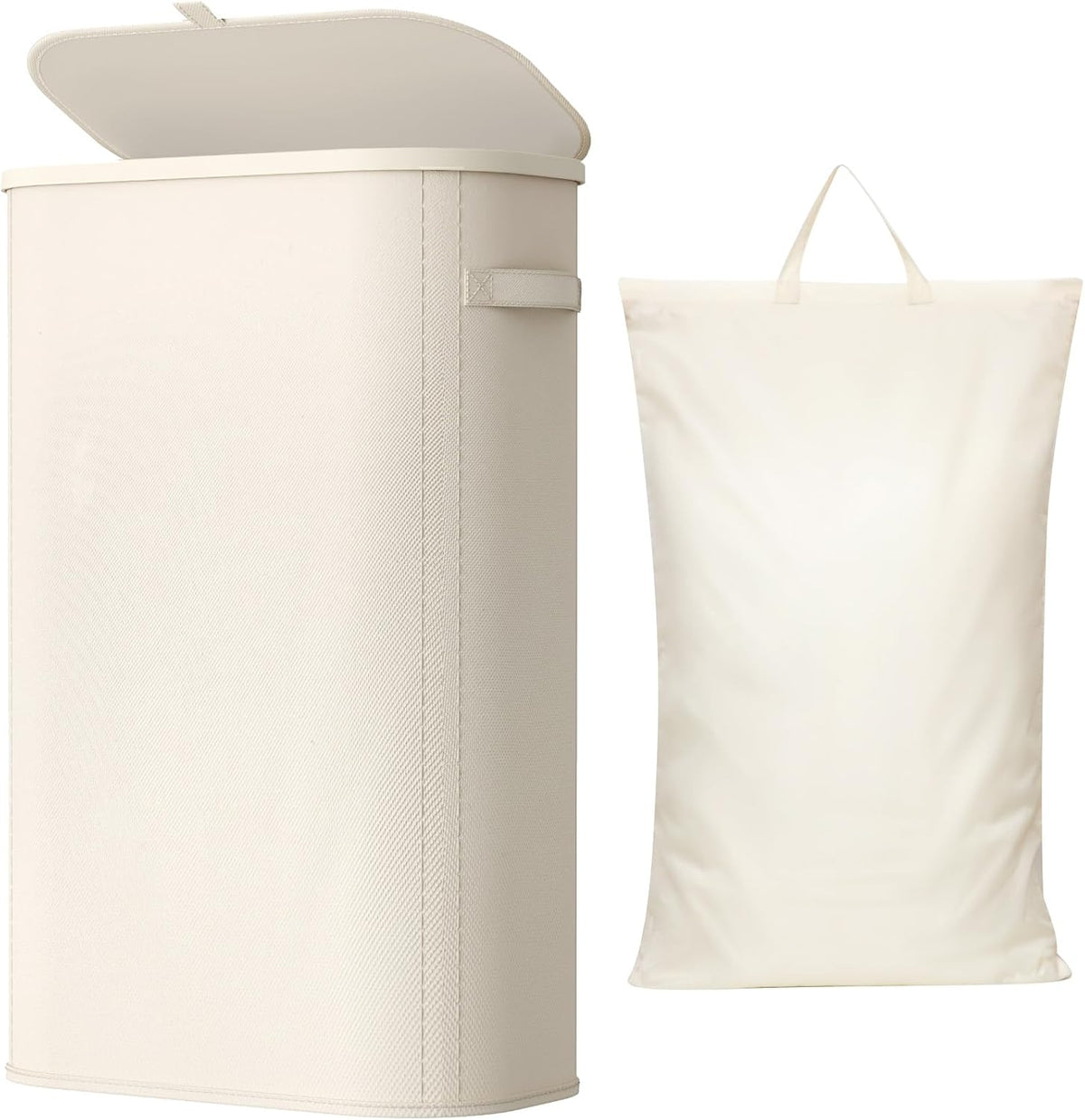 Slim Laundry Basket with Lid and Removable Bag, 65L, White