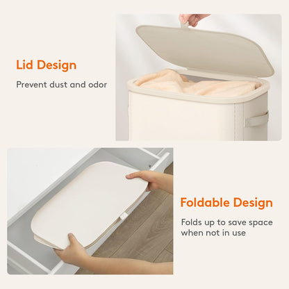 Slim Laundry Basket with Lid and Removable Bag, 65L, White
