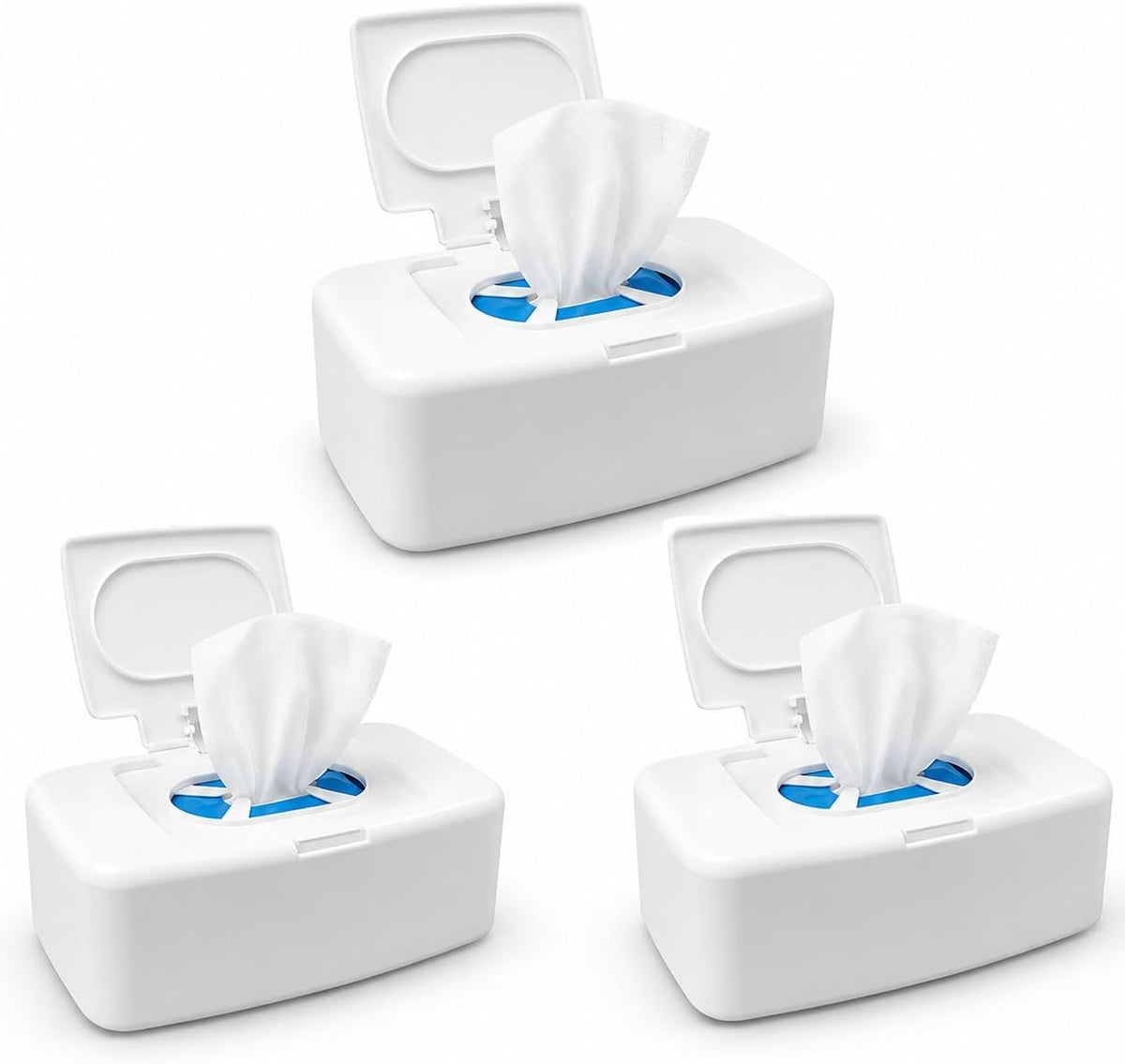 3 Pack Baby Wipes Dispenser with Lid, Push Button