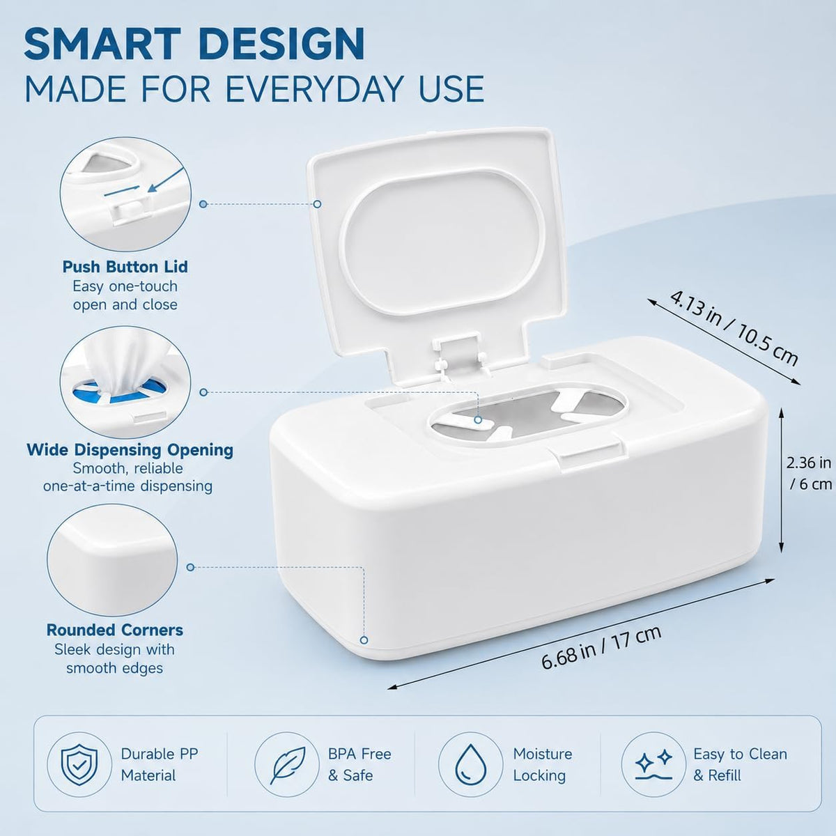 3 Pack Baby Wipes Dispenser with Lid, Push Button