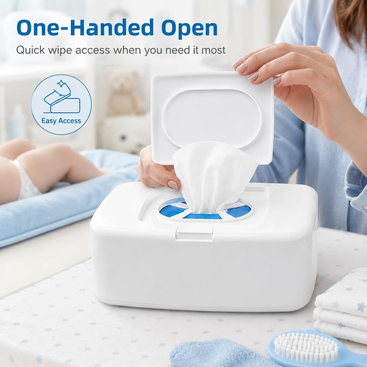 3 Pack Baby Wipes Dispenser with Lid, Push Button