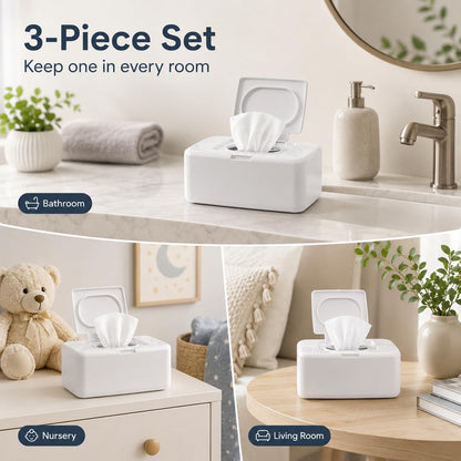 3 Pack Baby Wipes Dispenser with Lid, Push Button