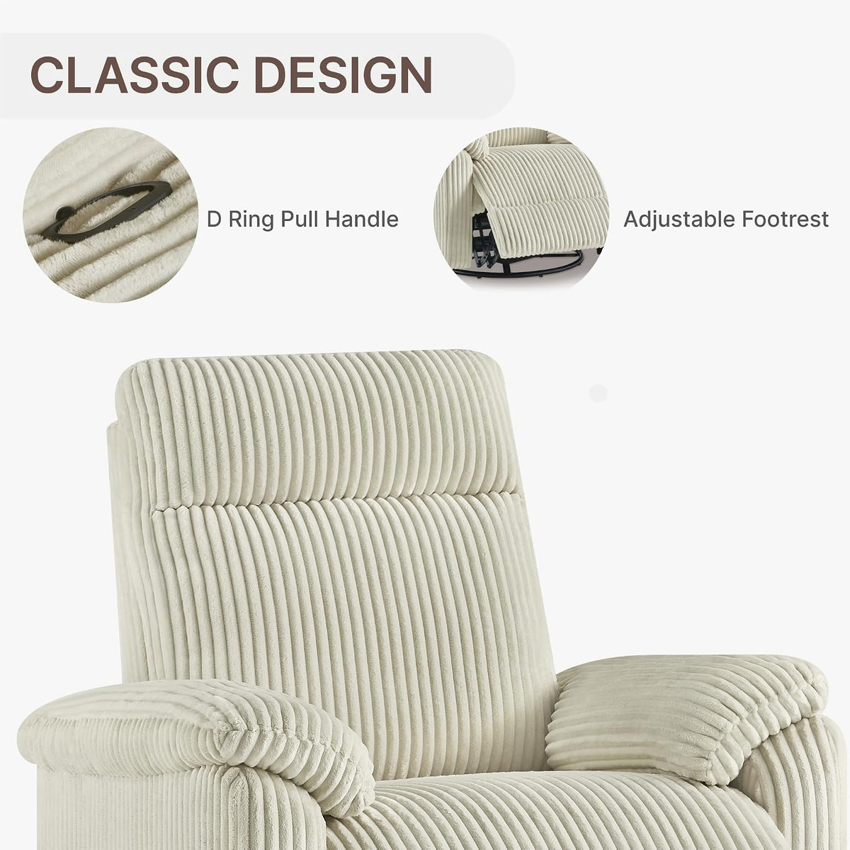 Swivel Rocker Recliner for Adults, Corduroy 360 Degree Swivel Glider Recliner Manual 3-Position Adjustable Easy Assembly for Small Space Living Room Nursery Bedroom