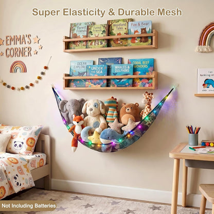 Stuffed Animals Hammock with LED Light Toy Net Room Decor Corner Storage