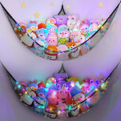 Stuffed Animals Hammock with LED Light Toy Net Room Decor Corner Storage