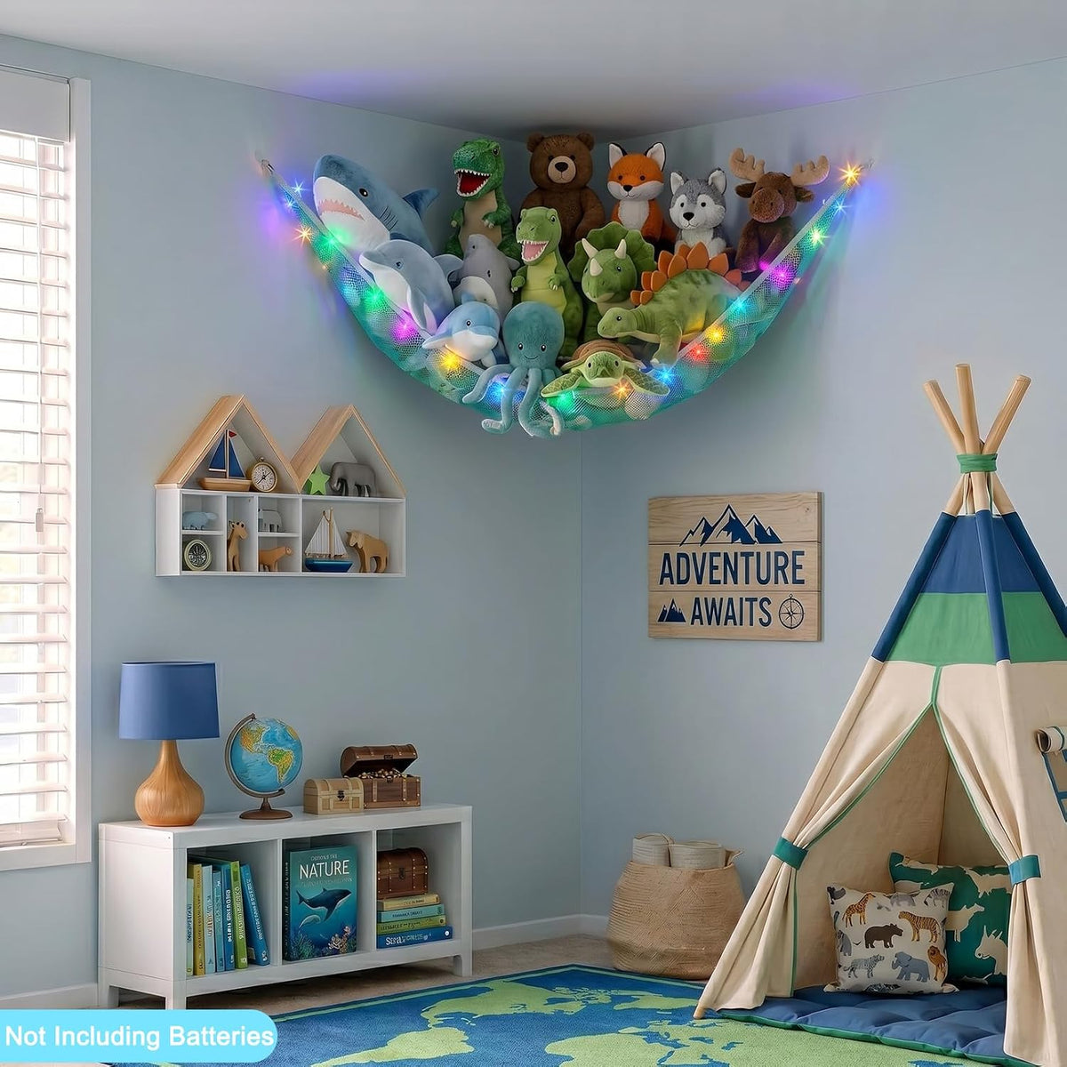 Stuffed Animals Hammock with LED Light Toy Net Room Decor Corner Storage