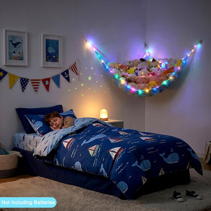 Stuffed Animals Hammock with LED Light Toy Net Room Decor Corner Storage