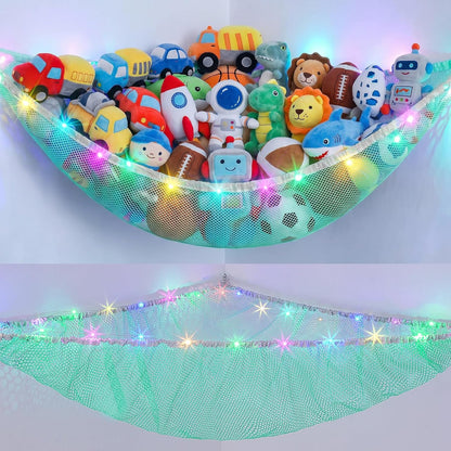 Stuffed Animals Hammock with LED Light Toy Net Room Decor Corner Storage