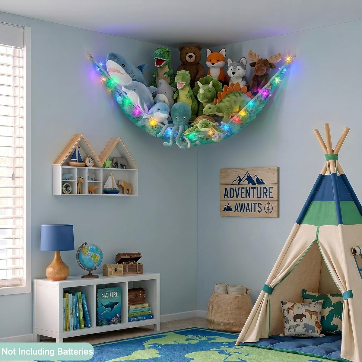 Stuffed Animals Hammock with LED Light Toy Net Room Decor Corner Storage