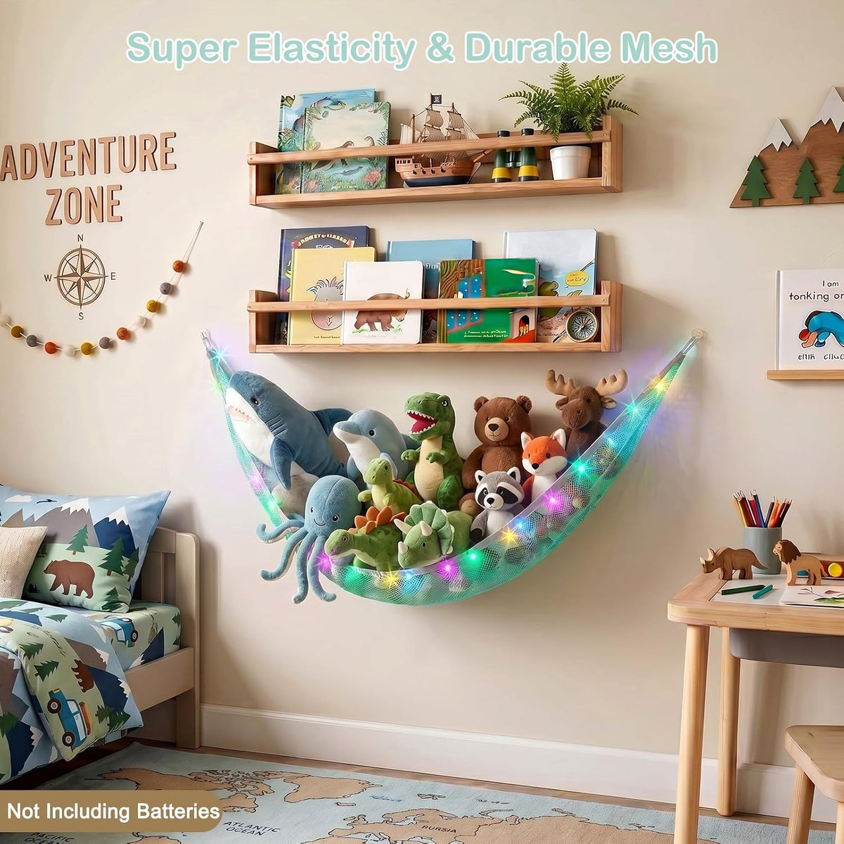 Stuffed Animals Hammock with LED Light Toy Net Room Decor Corner Storage