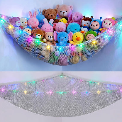 Stuffed Animals Hammock with LED Light Toy Net Room Decor Corner Storage