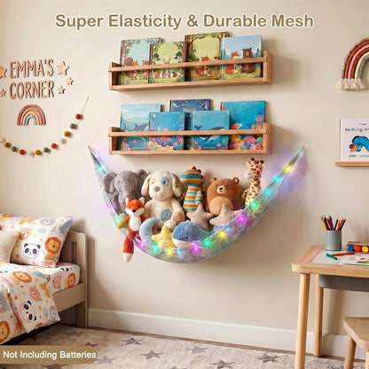 Stuffed Animals Hammock with LED Light Toy Net Room Decor Corner Storage