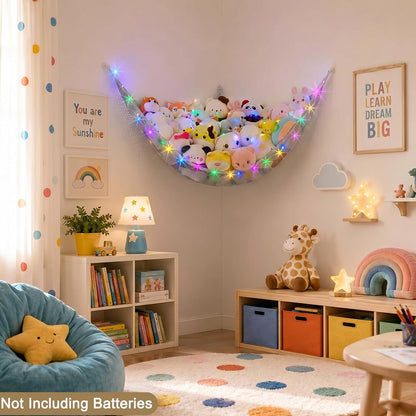 Stuffed Animals Hammock with LED Light Toy Net Room Decor Corner Storage