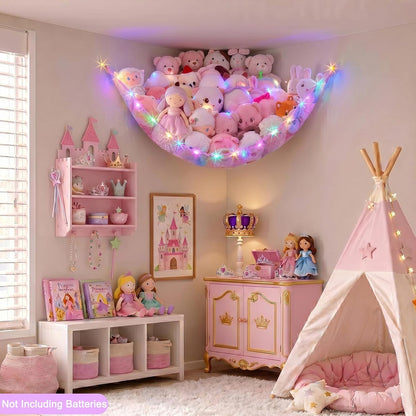 Stuffed Animals Hammock with LED Light Toy Net Room Decor Corner Storage