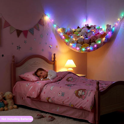Stuffed Animals Hammock with LED Light Toy Net Room Decor Corner Storage