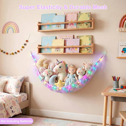 Stuffed Animals Hammock with LED Light Toy Net Room Decor Corner Storage